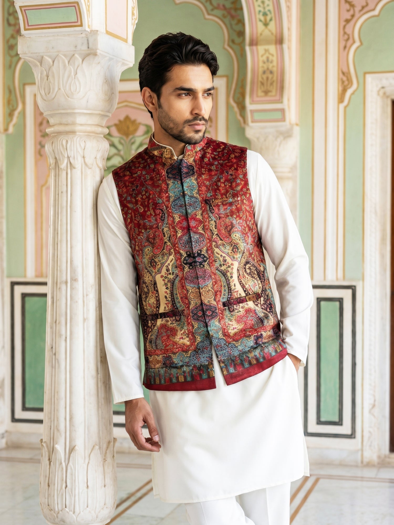 DesiQlo Men Printed Kurta Pyjama Set - Maroon - JOKPWC_592W_4108Maroon