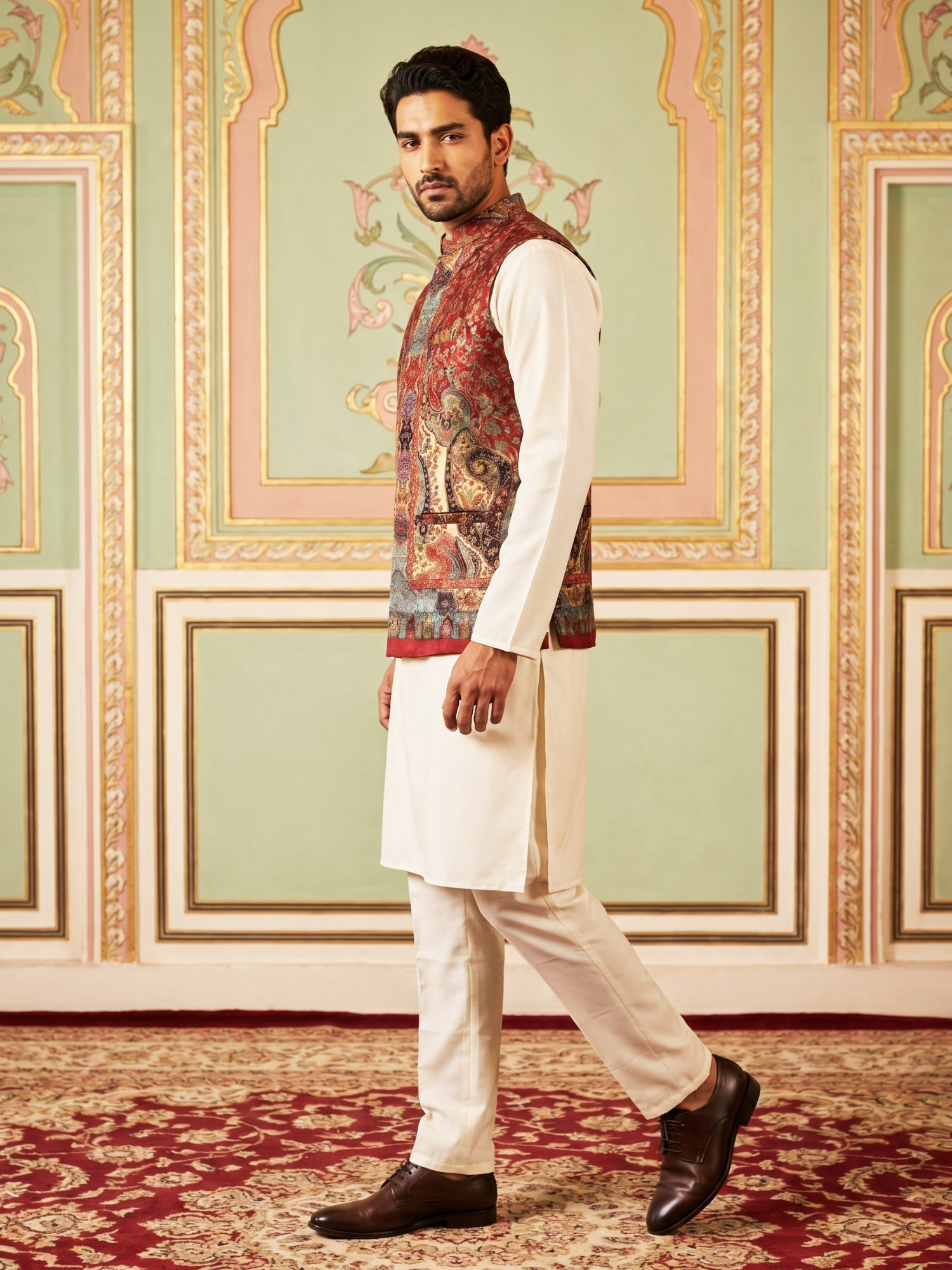 DesiQlo Men Printed Kurta Pyjama Set - Maroon - JOKPWC_592W_4108Maroon