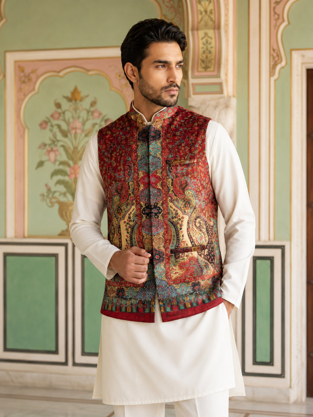 DesiQlo Men Printed Kurta Pyjama Set - Maroon - JOKPWC_592W_4108Maroon