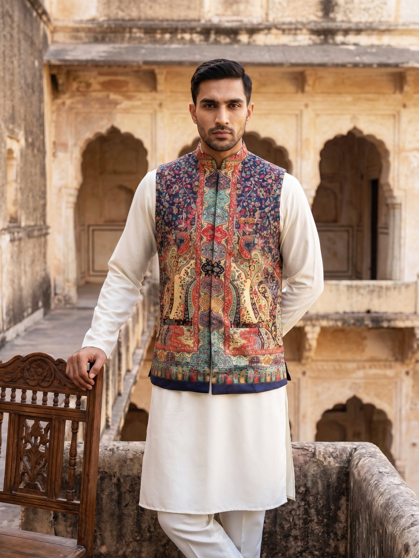 DesiQlo Men Printed Kurta Pyjama Set - Blue - JOKPWC_592W_4108Navy_S