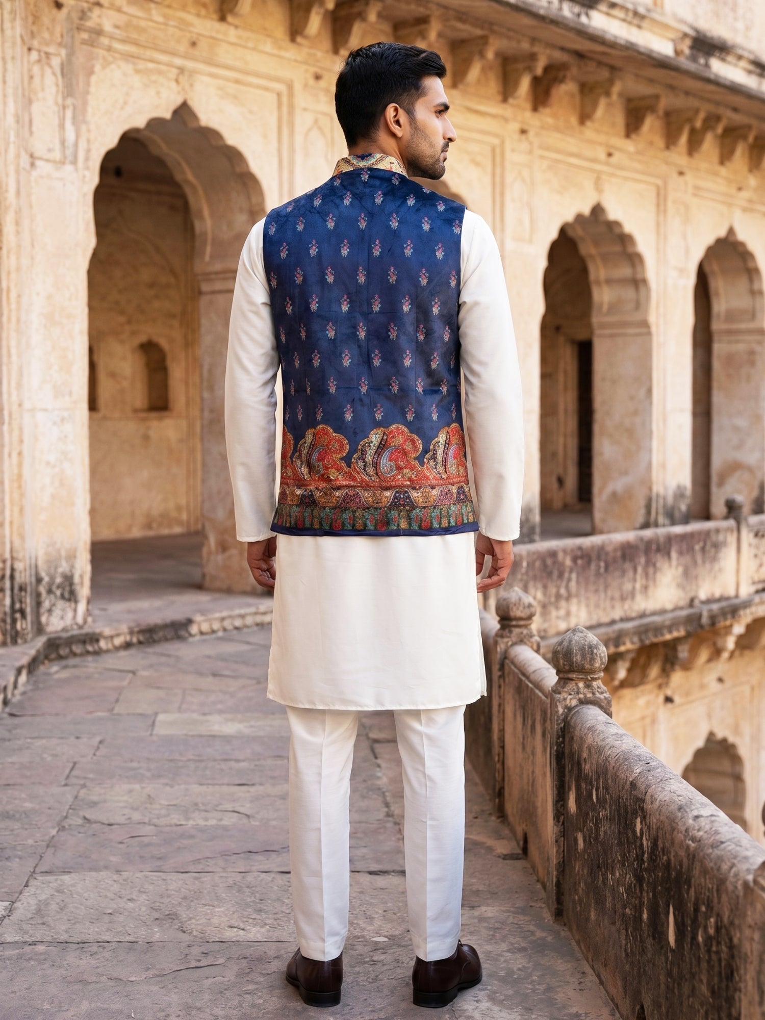 DesiQlo Men Printed Kurta Pyjama Set - Blue - JOKPWC_592W_4108Navy_S
