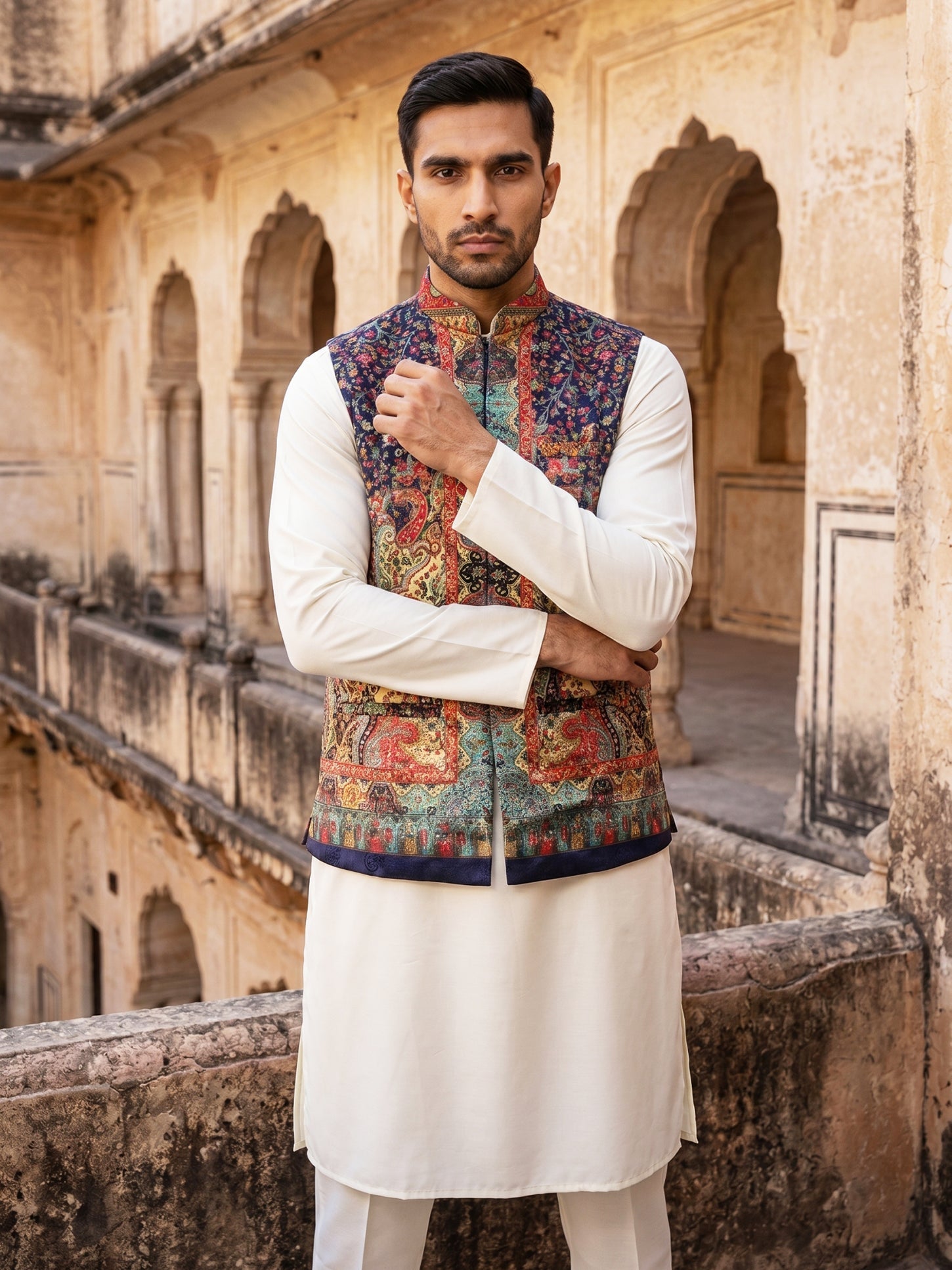 DesiQlo Men Printed Kurta Pyjama Set - Blue - JOKPWC_592W_4108Navy_S