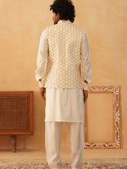 Embroidered Nehru Jacket With Solid Kurta Pyjama Set-JOKPC-592W