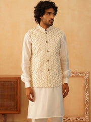 Embroidered Nehru Jacket With Solid Kurta Pyjama Set-JOKPC-592W