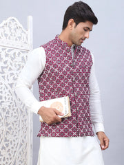 Embroidered Nehru Jacket With Solid Kurta Pyjama Set-JOKPYWC-592W
