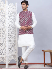 Embroidered Nehru Jacket With Solid Kurta Pyjama Set-JOKPYWC-592W