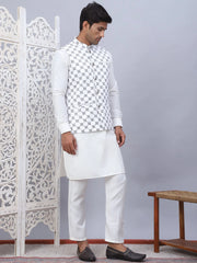 Embroidered Nehru Jacket With Solid Kurta Pyjama Set-OKPWC-592W