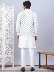 Embroidered Nehru Jacket With Solid Kurta Pyjama Set-OKPWC-592W
