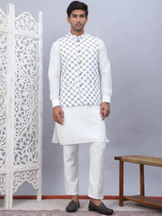 Embroidered Nehru Jacket With Solid Kurta Pyjama Set-OKPWC-592W