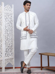 Embroidered Nehru Jacket With Solid Kurta Pyjama Set-JOKWC-592W