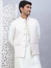 Embossed Nehru Jacket With Solid Kurta Pyjama Set-JOKPWC-592W