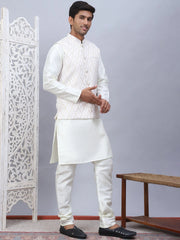 Embossed Nehru Jacket With Solid Kurta Pyjama Set-JOKPWC-592W