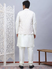 Embossed Nehru Jacket With Solid Kurta Pyjama Set-JOKPWC-592W