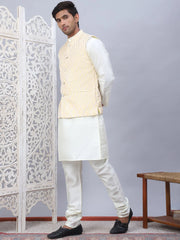 Embossed Nehru Jacket With Solid Kurta Pyjama Set-JOKPWC-52W