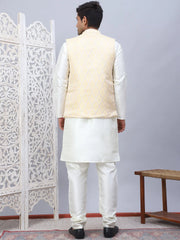 Embossed Nehru Jacket With Solid Kurta Pyjama Set-JOKPWC-52W