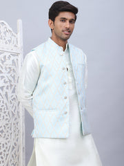 Embossed Nehru Jacket With Solid Kurta Pyjama Set-JOKPWC-592