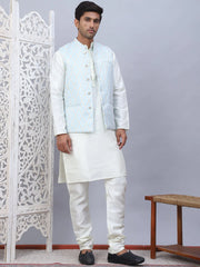 Embossed Nehru Jacket With Solid Kurta Pyjama Set-JOKPWC-592