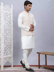 Embroidered Nehru Jacket With Solid Kurta Styled Pyjama Set-JOKPWC-592W