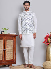 Embroidered Nehru Jacket With Solid Kurta Pyjama ( JOKPWC 592W 4121Blue )