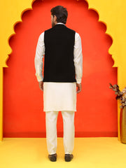 Embroidered Velvet Nehru Jacket With Solid Kurta Pyjama ( JOKPWC 592W 4126 Black )