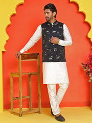 Embossed  Nehru Jacket With Solid Kurta Pyjama ( JOKPWC 592W 4130 Black )