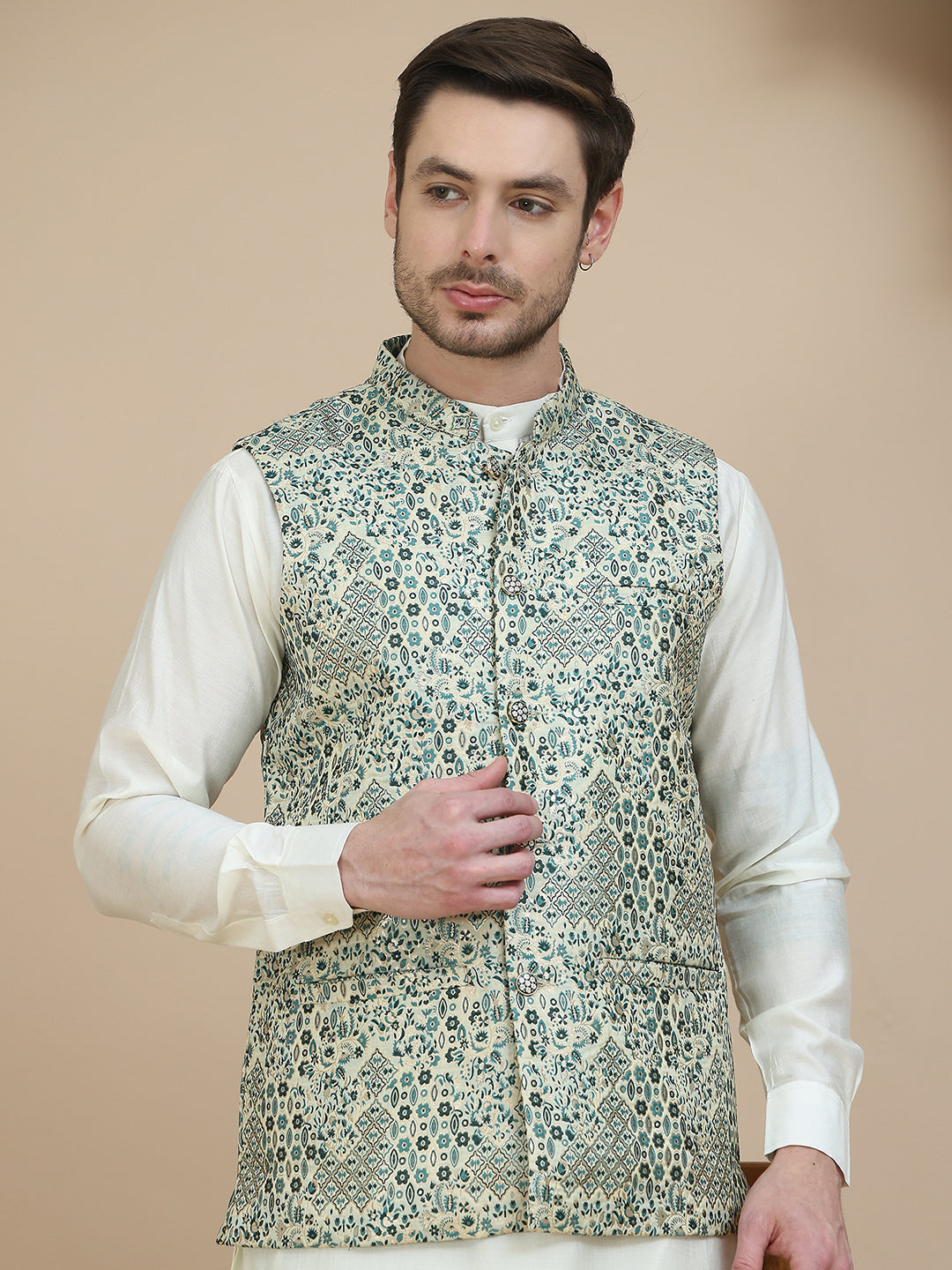 DesiQlo Men Woven Design Nehru Jacket and Kurta Pyjama  - JO 34blue