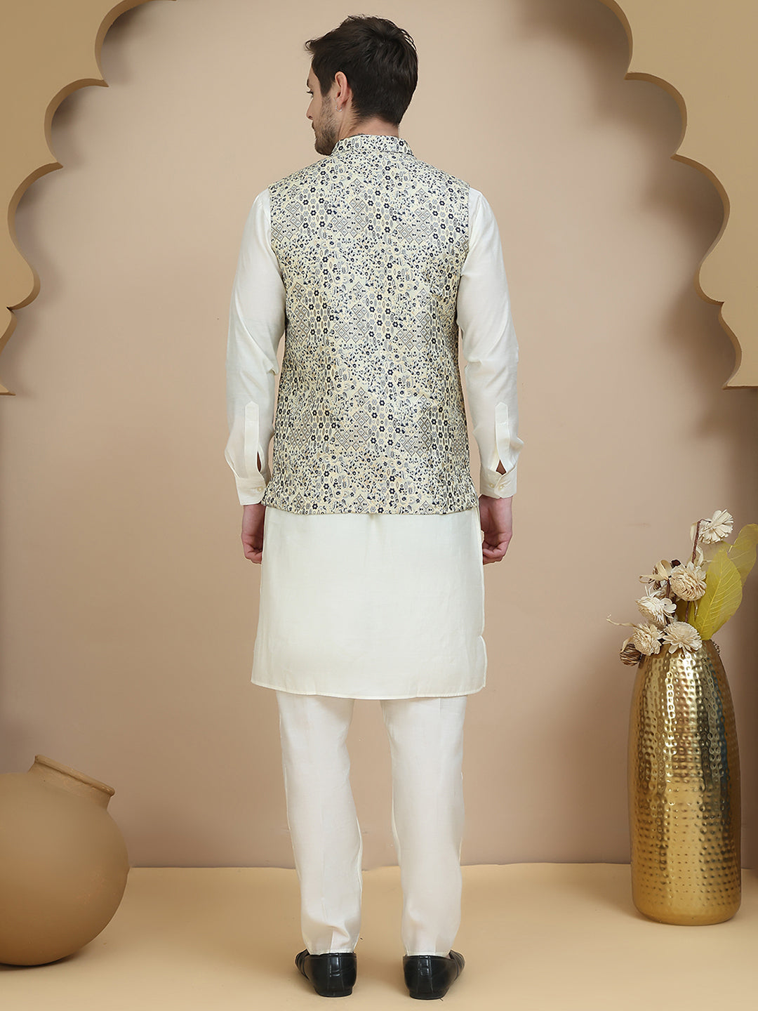 DesiQlo Men Woven Design Nehru Jacket and Kurta Pyjama  - JO 34navy