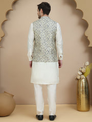 Embossed Nehru Jacket with Solid Kurta Set for Men ( JOKPWC 592W 4134 Navy )