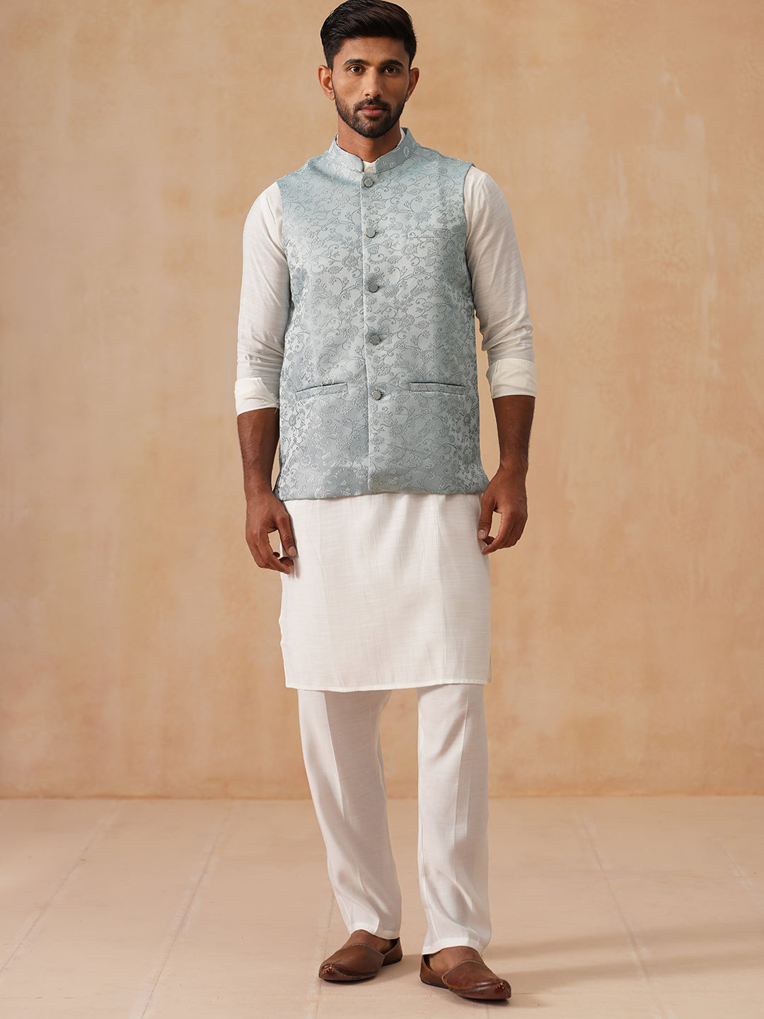 DesiQlo Men Woven Design Nehru Jacket and Kurta Pyjama  - JO 135sky