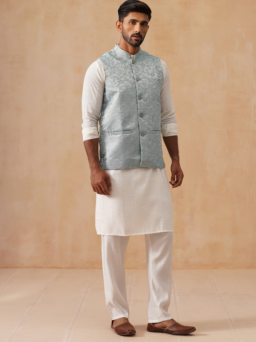 DesiQlo Men Woven Design Nehru Jacket and Kurta Pyjama  - JO 135sky
