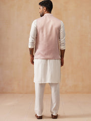 Embroidered Nehru Jacket with Kurta Pyjama Set ( JOKPWC 592W 4136 Peach )