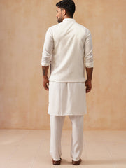 Embroidered Nehru Jacket with Kurta Pyjama Set ( JOKPWC 592W 4136 White )
