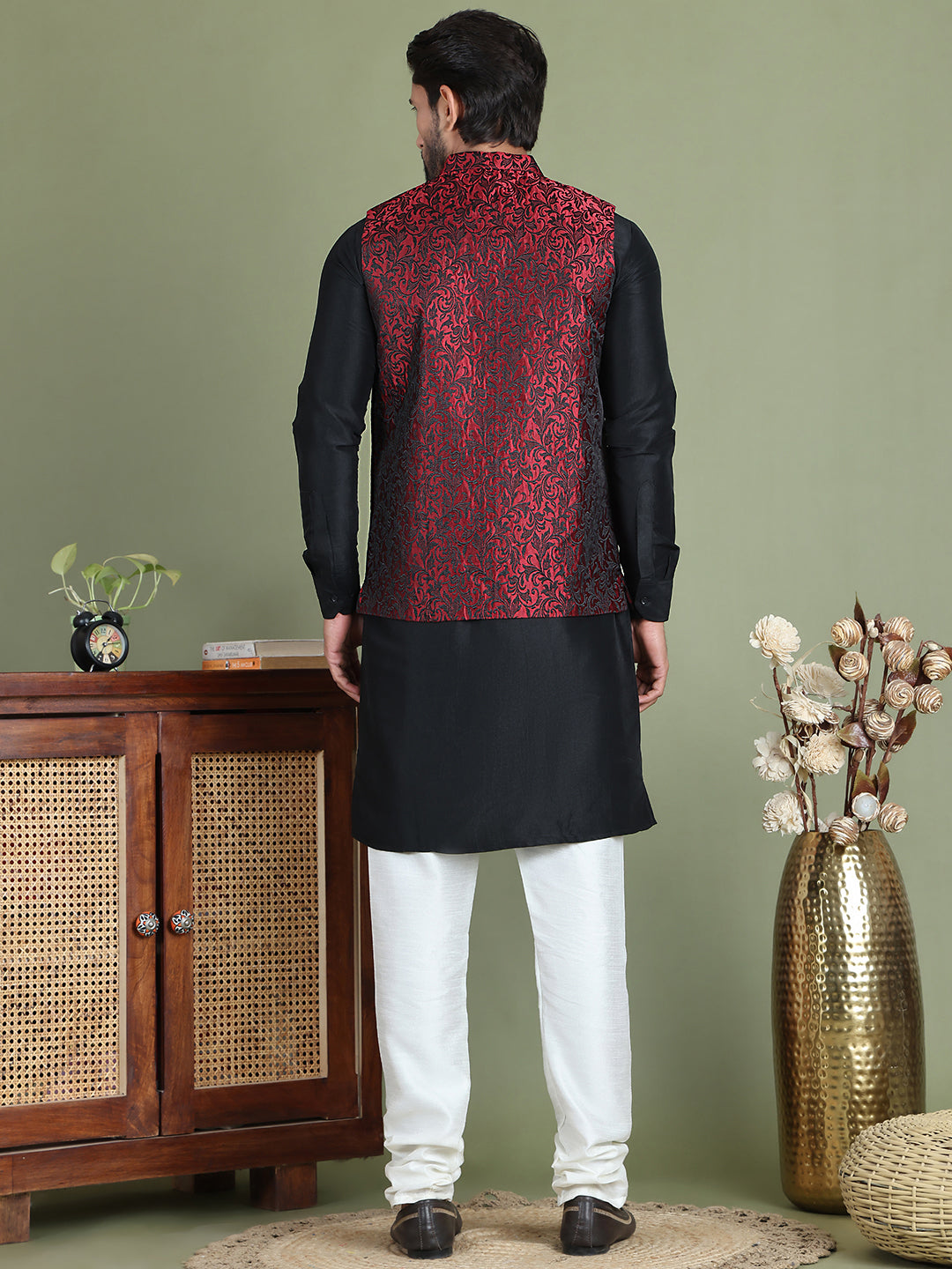 DesiQlo Men Woven Design Nehru Jacket and Kurta Pyjama  - JOKPWC_636B_