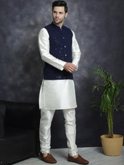 Men's Sequins and Embroidred Nehru Jacket With Solid Kurta Pyjama. ( JOKPWC 636B 4080Navy )