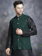 Men's Sequins and Embroidred Nehru Jacket With Solid Kurta Pyjama. ( JOKPWC 636B 4080Olive )
