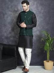 Men's Sequins and Embroidred Nehru Jacket With Solid Kurta Pyjama. ( JOKPWC 636B 4080Olive )
