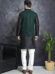 Men's Sequins and Embroidred Nehru Jacket With Solid Kurta Pyjama. ( JOKPWC 636B 4080Olive )