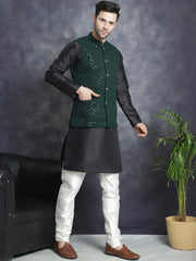 Men's Sequins and Embroidred Nehru Jacket With Solid Kurta Pyjama. ( JOKPWC 636B 4080Olive )