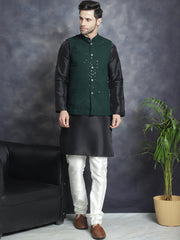 Men's Sequins and Embroidred Nehru Jacket With Solid Kurta Pyjama. ( JOKPWC 636B 4080Olive )