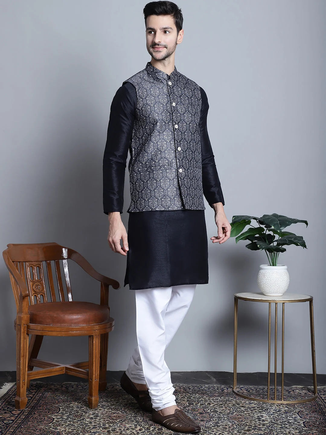 Printed Nehru Jacket with Kurta Pajama Set | Shop Now!