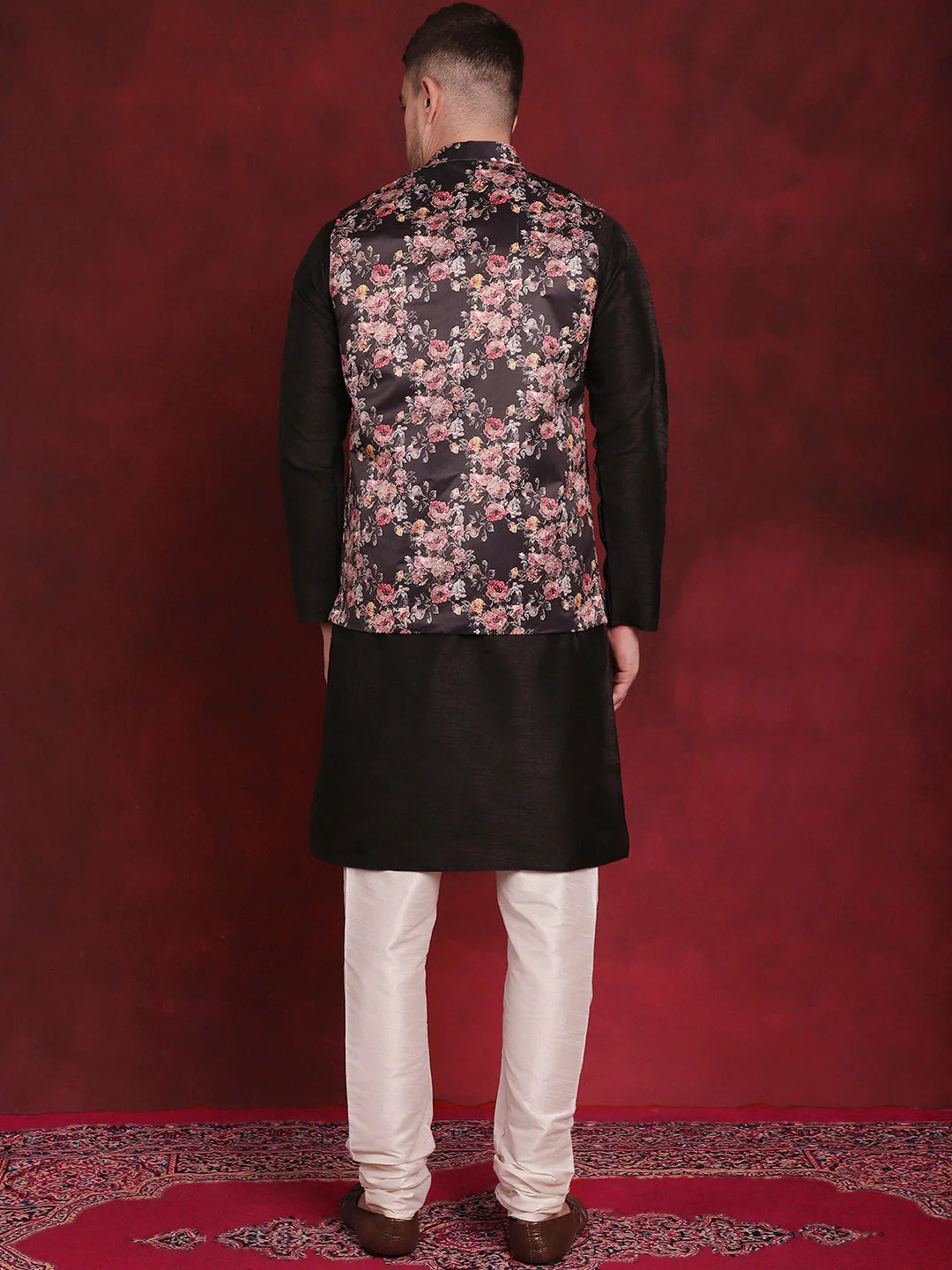 Black Floral Kurta Pajama Set | Mens Kurta Pajama Fashion