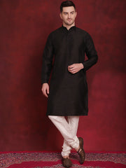 Coral Woven Design Nehru Jacket With Kurta Pyjama Set ( JOKPWC 636B 4091Coral )