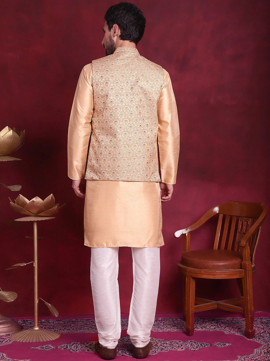 Cream Kurta Pajama Set with Nehru Jacket | Mens Ethnic Wear