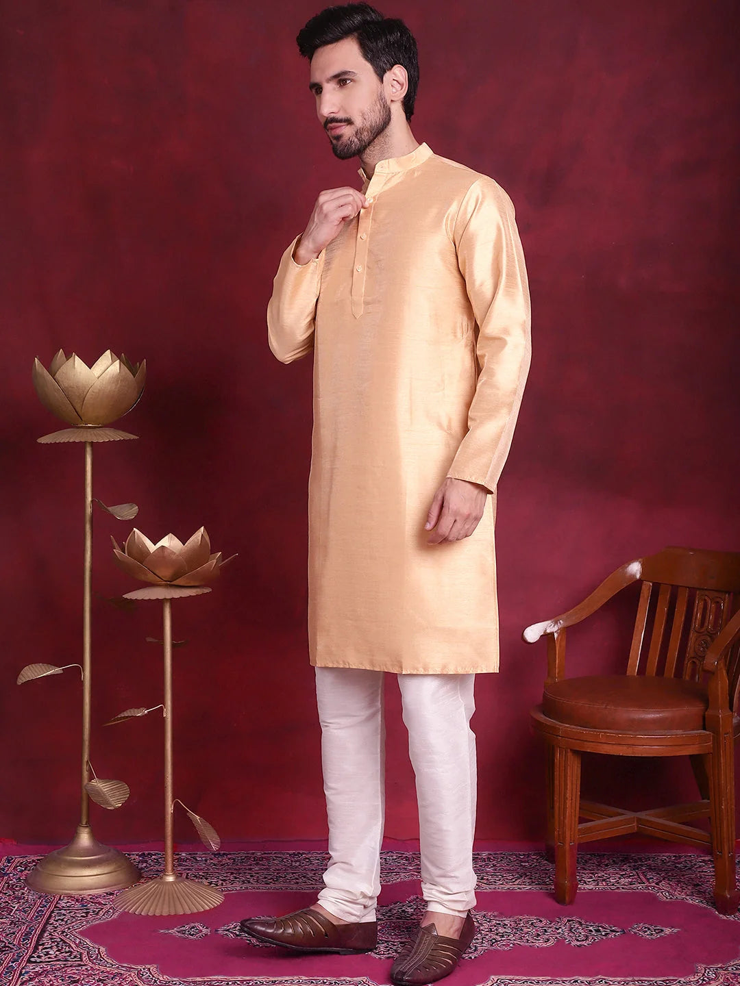 Cream Kurta Pajama Set with Nehru Jacket | Mens Ethnic Wear