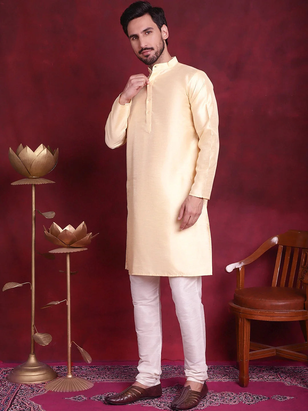 Mustard Kurta Pajama Set with Nehru Jacket | Mens Ethnic Wear