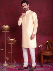 Woven Design Nehru Jacket With Kurta Pyjama Set ( JOKPWC 636G 4089 Mustard )