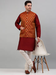 Men's Woven Design Nehru Jacket and Kurta Pyjama Set-636M
