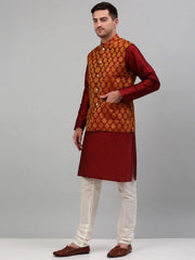 Men's Woven Design Nehru Jacket and Kurta Pyjama Set-636M