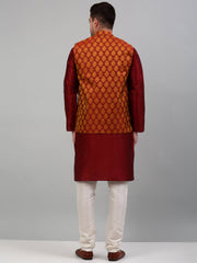 Men's Woven Design Nehru Jacket and Kurta Pyjama Set-636M