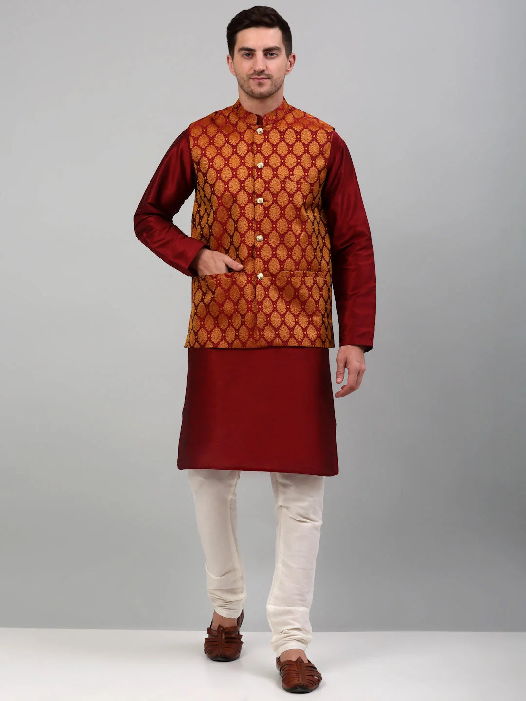 Men's Cotton Kurta Pajama Set with Nehru Jacket | Ethnic Wear